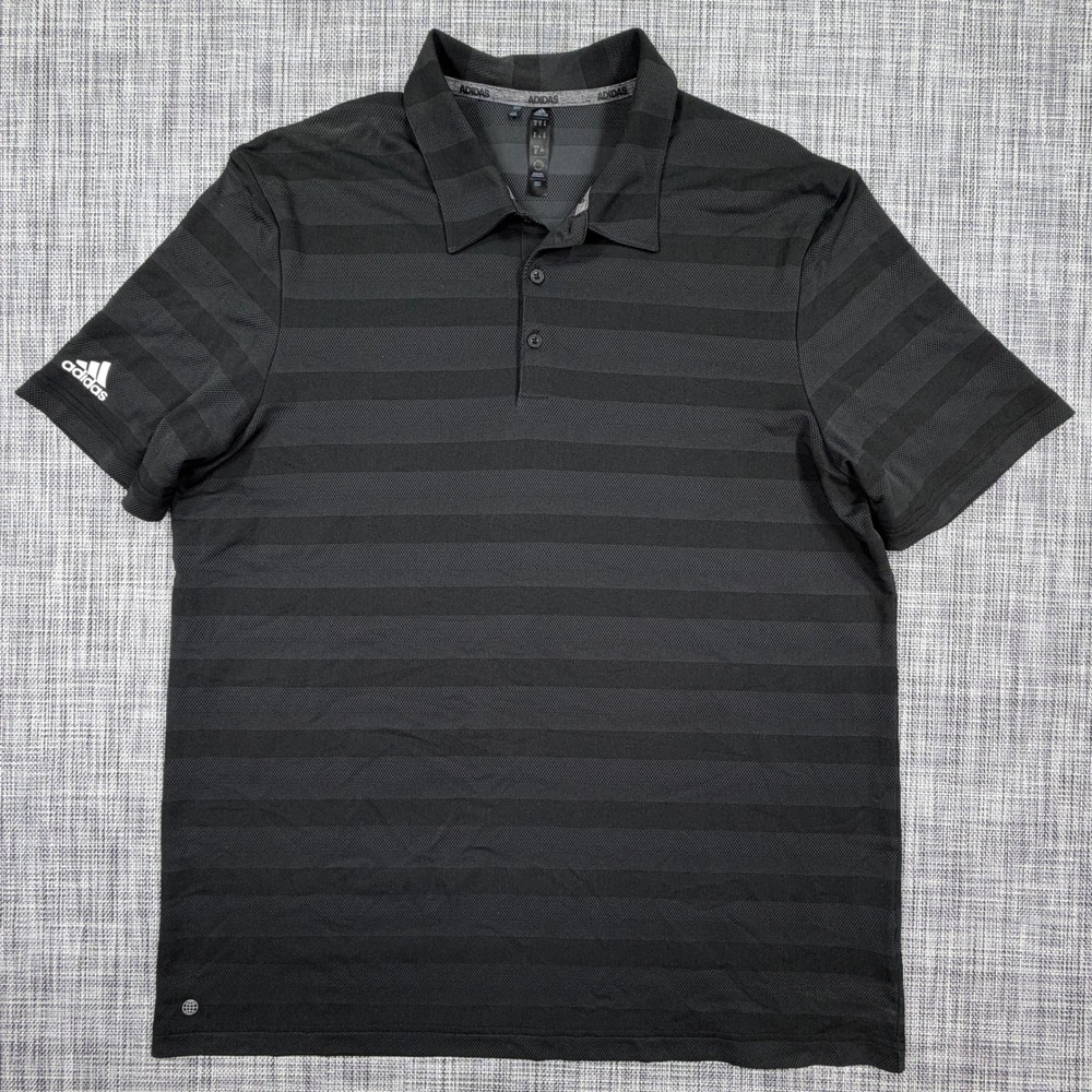 Adidas Mens XL AEROREADY Golf Polo Black Gray Striped Short Sleeve Primegreen